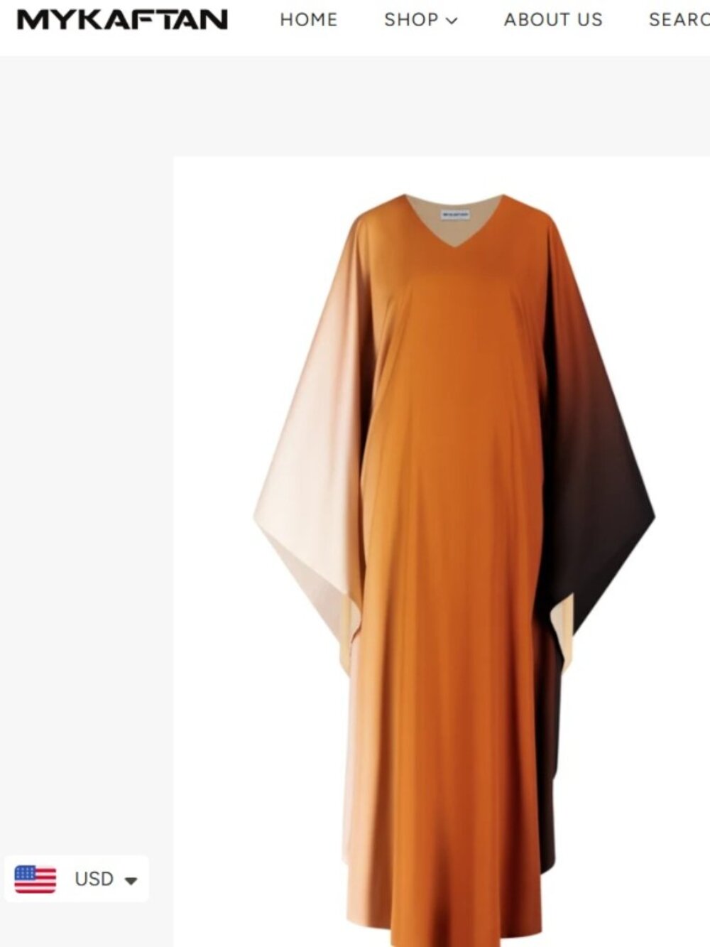 New MYKAFTAN Ltd Ed Brown Ombre Dubai Kaftan OS $327 Full Length Long Sleeve